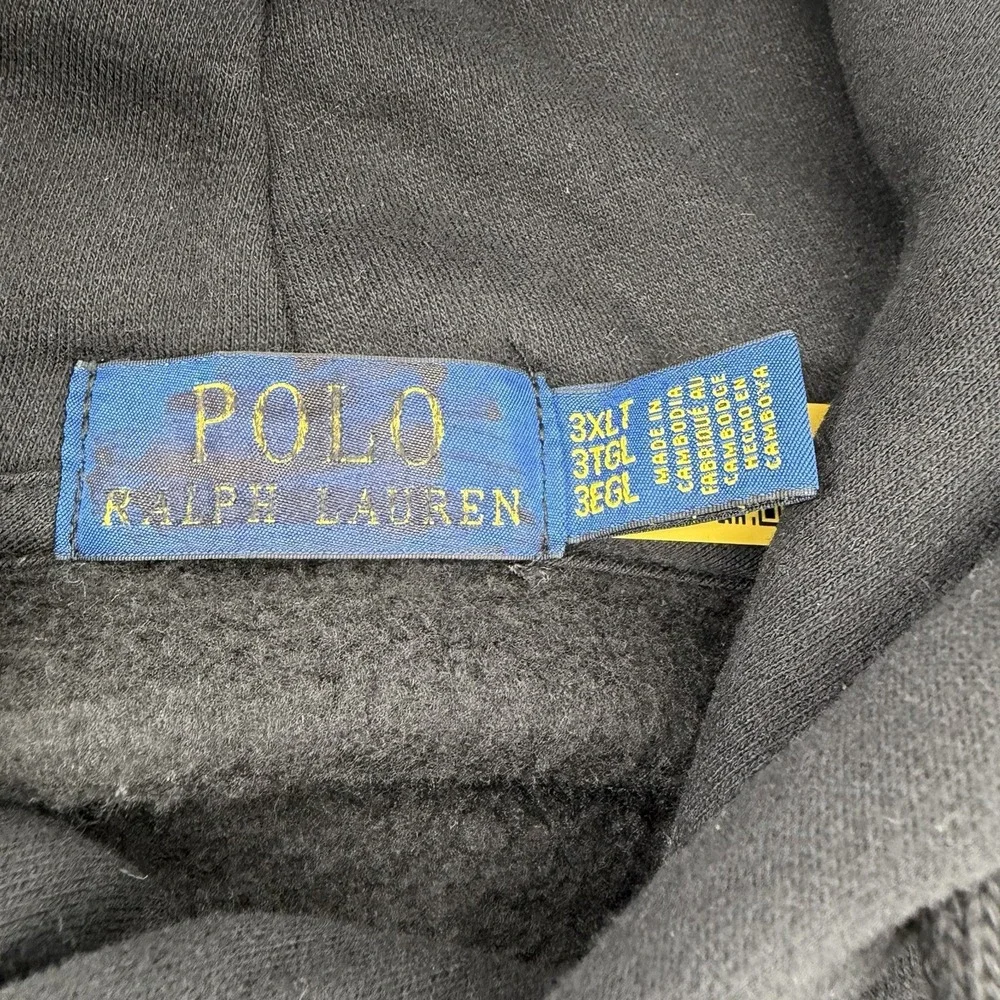 Polo Ralph Lauren Hoodie Men's 3XLT Black Buffalo Plaid‎ Big Pony Logo Pockets